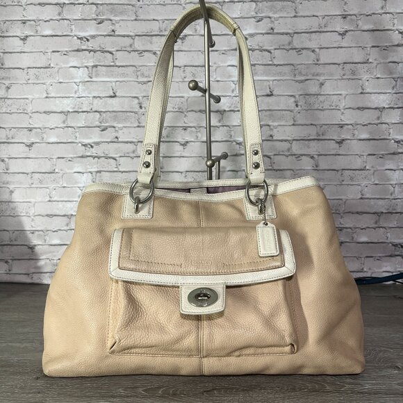 Coach Penelope F19044 Light Creme Silver Carryall Tote Shoulder Bag Leather - Picture 1 of 6
